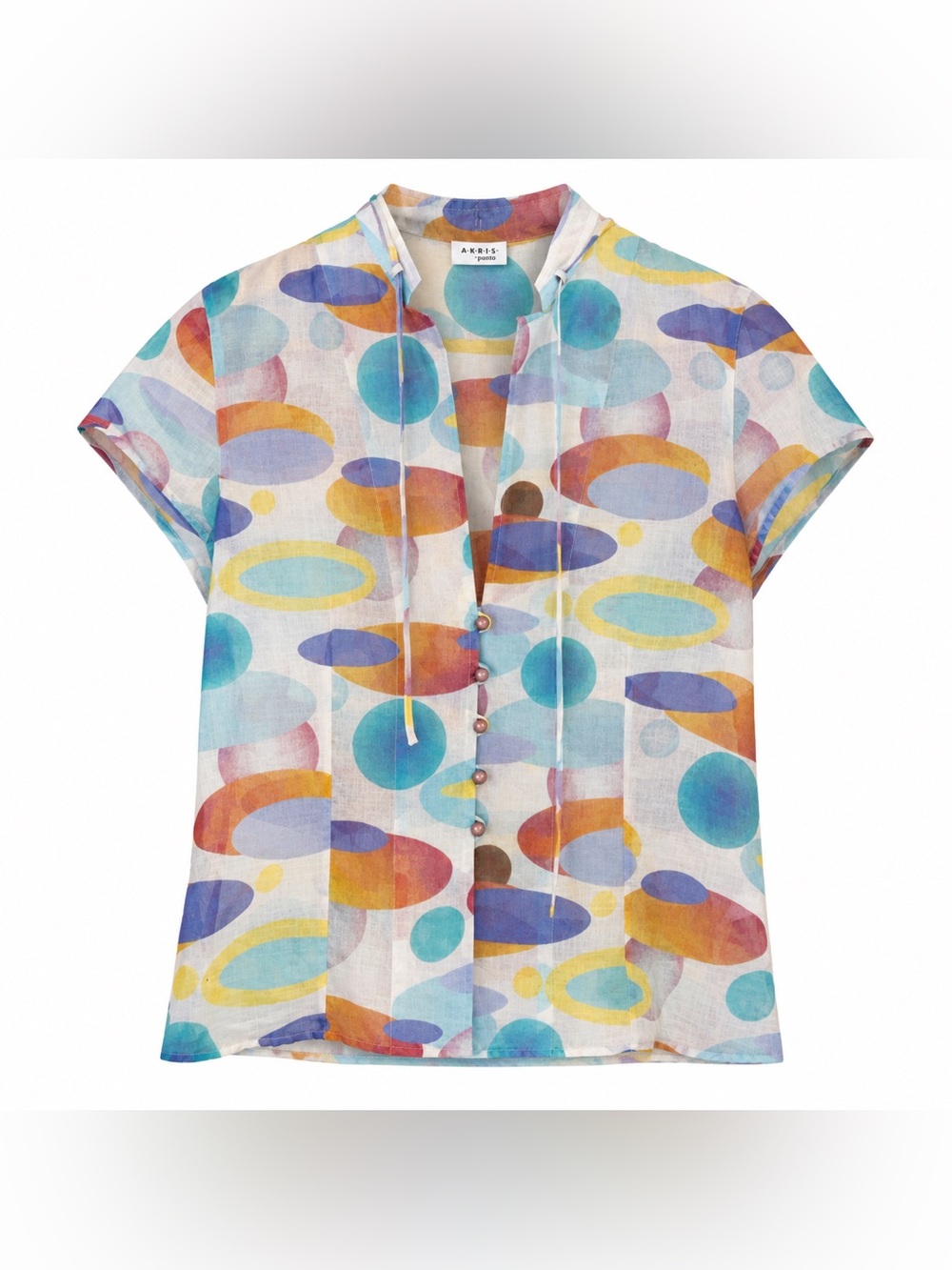 AKRIS punto Women’s 100% Cotton Abstract Print Short Sleeve Blouse US 6